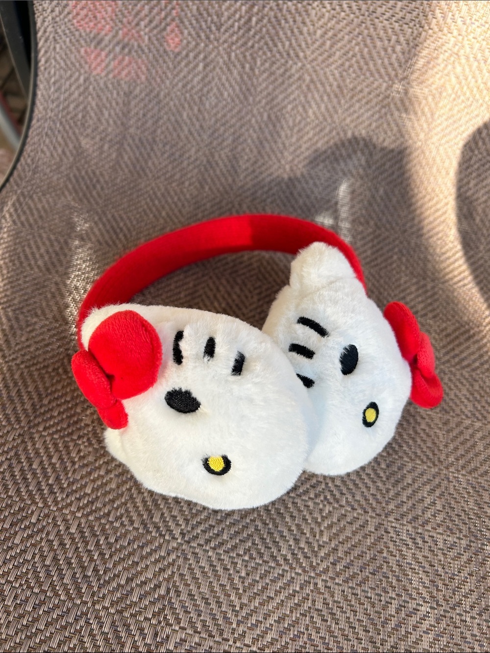 Sanrio Hello Kitty Plush Ear Muffs in White and Red.